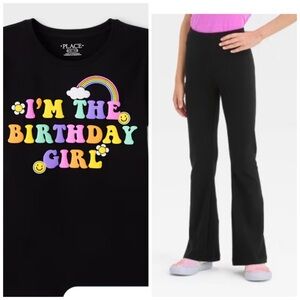 The Children's Place Black Birthday Girl and Cat & Jack flare leggings size 7